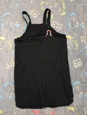 Target Black Women's Denim Overall Dress with Rainbow 'Be Kind' Embroidery